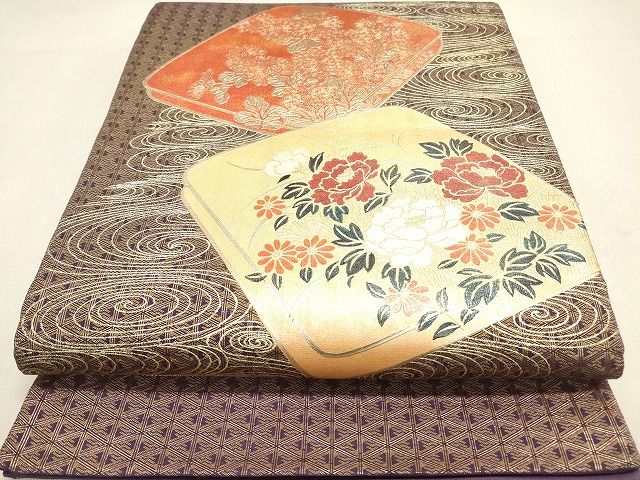 平和屋着物◎太鼓柄袋帯 流水草花文 金糸 金彩 逸品 DAAI3218ya