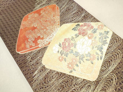 平和屋着物◎太鼓柄袋帯 流水草花文 金糸 金彩 逸品 DAAI3218ya