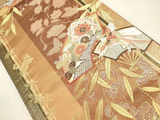 平和屋着物◎六通柄袋帯 唐織 地紙鳳凰花文 金糸 逸品 DAAI3228ya