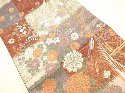 平和屋着物◎六通柄袋帯 鳳凰花文 金糸 逸品 DAAI3244ya
