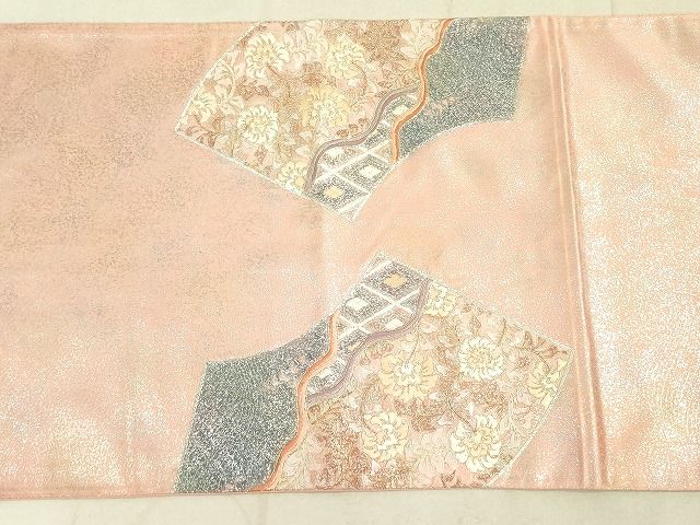 平和屋着物◎太鼓柄袋帯 駒刺繍 吉祥地紙花文 金銀糸 引箔 逸品 DAAH4963yyy