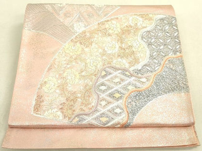 平和屋着物◎太鼓柄袋帯 駒刺繍 吉祥地紙花文 金銀糸 引箔 逸品 DAAH4963yyy