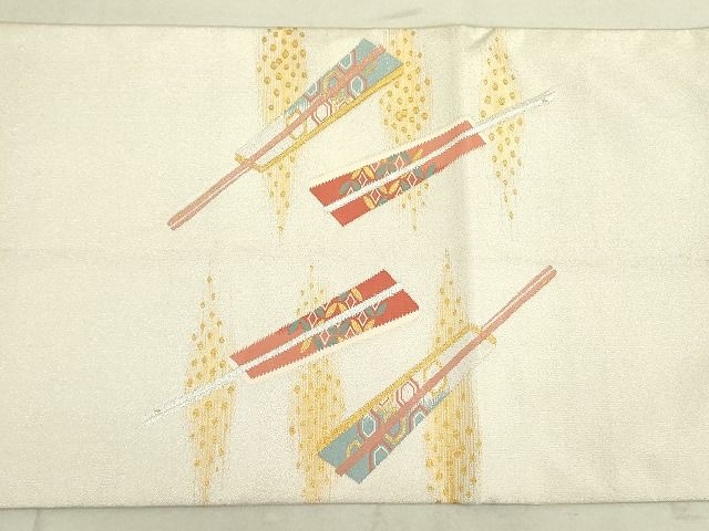平和屋着物◎綴れ 太鼓柄袋帯 貝桶絵扇文 金糸 逸品 DAAH4974yyy
