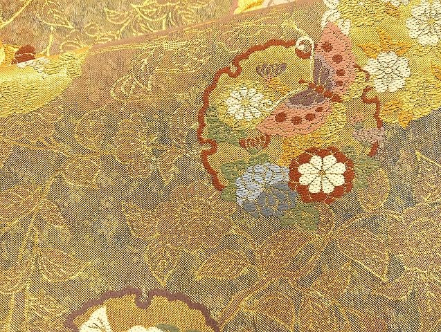 平和屋着物◎六通柄袋帯 唐織 雪輪花蝶文 金糸 逸品 BAAK6079cm