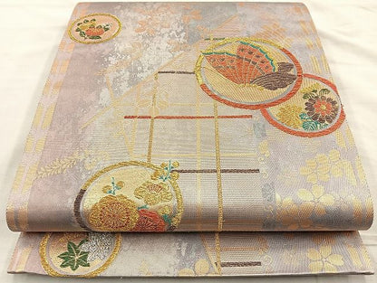 平和屋着物◎六通柄袋帯 花蝶丸文 金銀糸 逸品 BAAK6080cm
