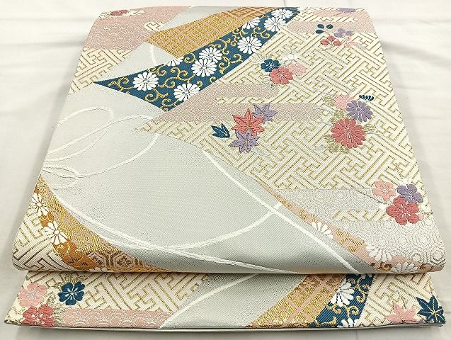平和屋着物◎六通柄袋帯 唐織 熨斗草花文 金銀糸 逸品 BAAK6081cm