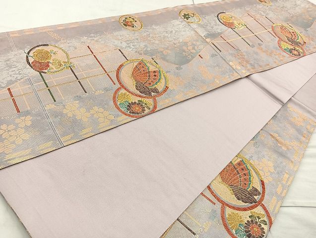 平和屋着物◎六通柄袋帯 花蝶丸文 金銀糸 逸品 BAAK6080cm