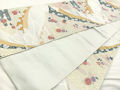 平和屋着物◎六通柄袋帯 唐織 熨斗草花文 金銀糸 逸品 BAAK6081cm