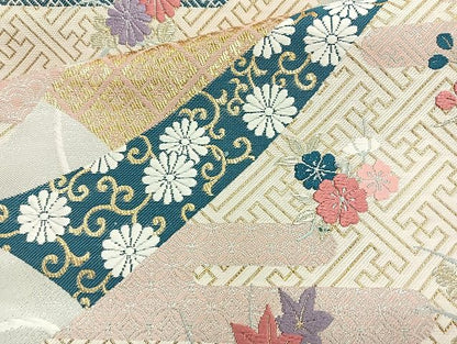 平和屋着物◎六通柄袋帯 唐織 熨斗草花文 金銀糸 逸品 BAAK6081cm