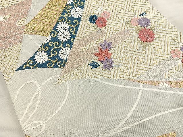 平和屋着物◎六通柄袋帯 唐織 熨斗草花文 金銀糸 逸品 BAAK6081cm