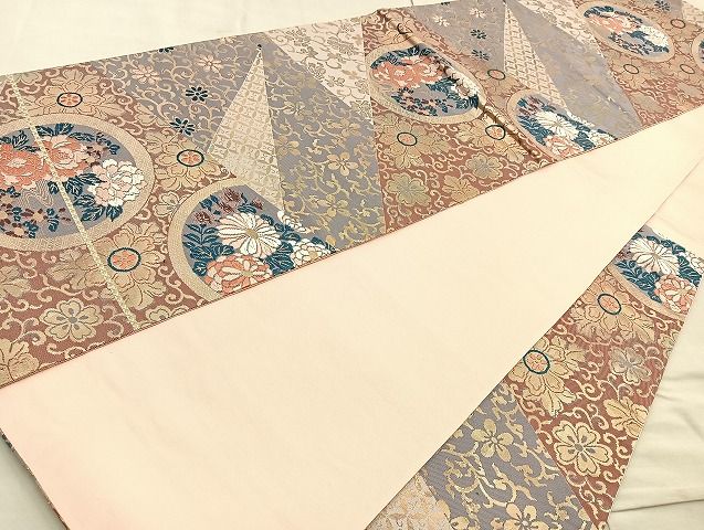 平和屋着物◎六通柄袋帯 唐織 切嵌花丸文 金糸 逸品 BAAK6101cm
