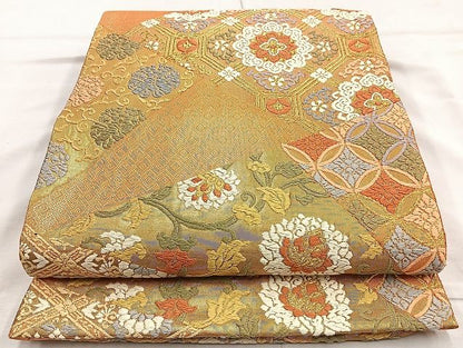 平和屋着物◎佐賀錦 六通柄袋帯 唐織 切嵌名物裂 金糸 逸品 BAAK6100cm