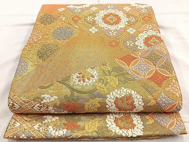 平和屋着物◎佐賀錦 六通柄袋帯 唐織 切嵌名物裂 金糸 逸品 BAAK6100cm