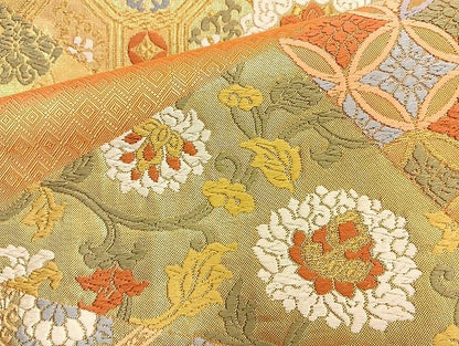 平和屋着物◎佐賀錦 六通柄袋帯 唐織 切嵌名物裂 金糸 逸品 BAAK6100cm