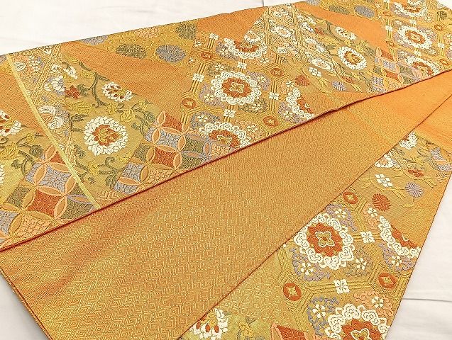 平和屋着物◎佐賀錦 六通柄袋帯 唐織 切嵌名物裂 金糸 逸品 BAAK6100cm