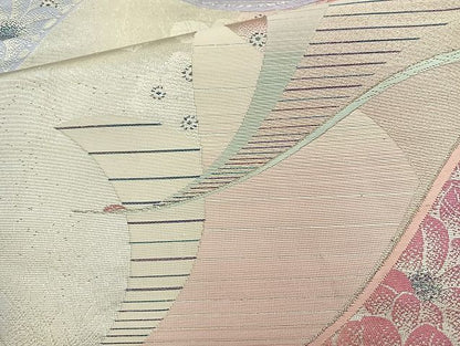 平和屋着物◎六通柄袋帯 唐織 飛鶴花文 銀糸 逸品 BAAK6103cm