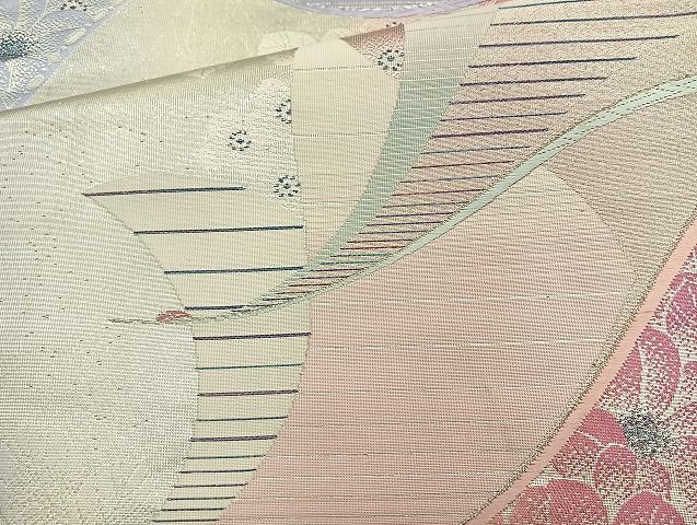 平和屋着物◎六通柄袋帯 唐織 飛鶴花文 銀糸 逸品 BAAK6103cm
