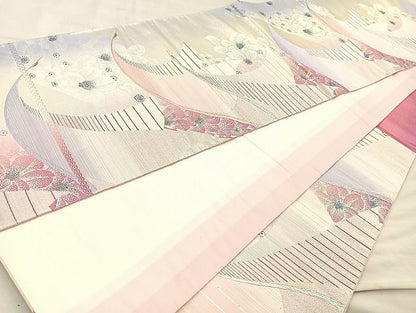 平和屋着物◎六通柄袋帯 唐織 飛鶴花文 銀糸 逸品 BAAK6103cm