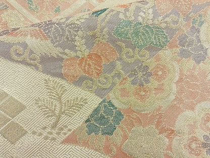 平和屋着物◎佐賀錦 六通柄袋帯 松喰鶴切嵌文様 金糸 逸品 BAAK6118cm