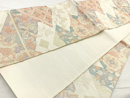 平和屋着物◎佐賀錦 六通柄袋帯 松喰鶴切嵌文様 金糸 逸品 BAAK6118cm