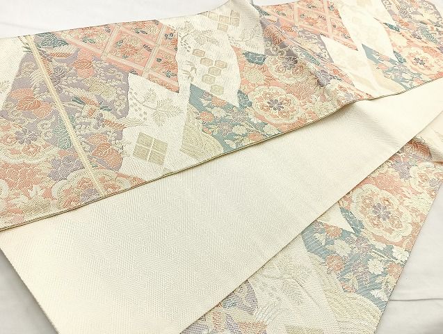 平和屋着物◎佐賀錦 六通柄袋帯 松喰鶴切嵌文様 金糸 逸品 BAAK6118cm