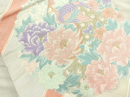 平和屋着物◎六通柄袋帯 唐織 孔雀花丸文 金糸 逸品 BAAK6116cm