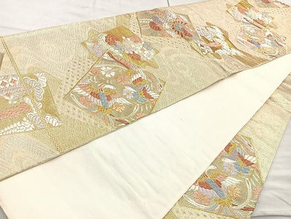 平和屋着物◎六通柄袋帯 唐織 鳳凰色紙流し 金糸 逸品 BAAK6109cm