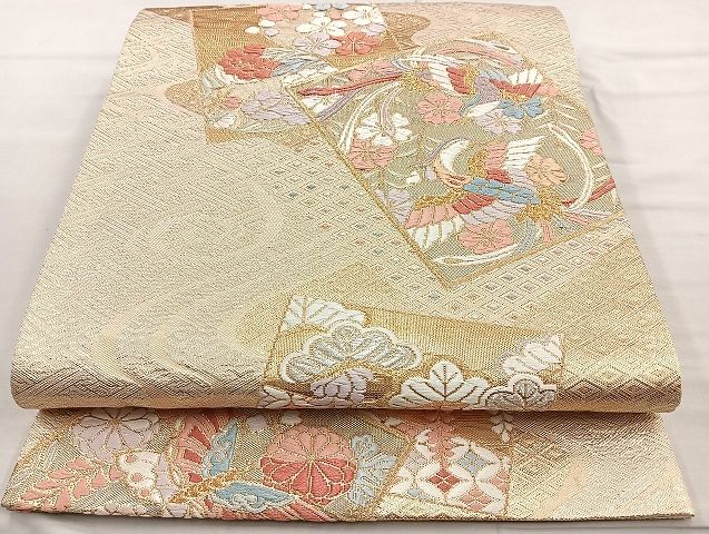 平和屋着物◎六通柄袋帯 唐織 鳳凰色紙流し 金糸 逸品 BAAK6109cm