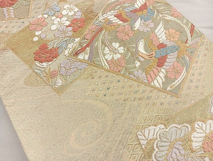 平和屋着物◎六通柄袋帯 唐織 鳳凰色紙流し 金糸 逸品 BAAK6109cm
