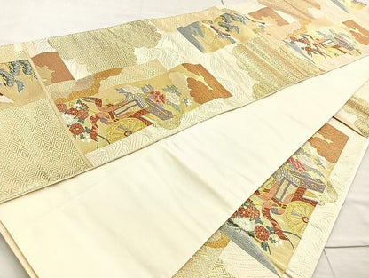平和屋着物◎六通柄袋帯 唐織 短冊吉祥文 金糸 逸品 BAAK6138cm