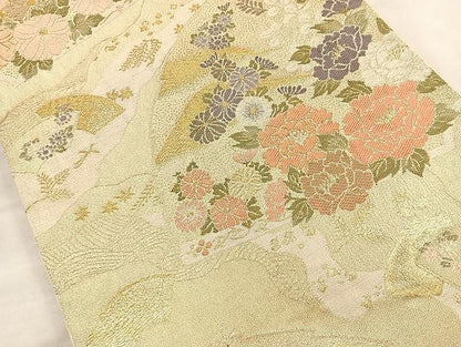 平和屋着物◎六通柄袋帯 唐織 地紙花文 金糸 逸品 BAAK6156cm