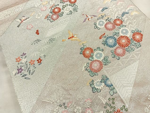 平和屋着物◎西陣 六通柄袋帯 唐織 小袖の調 銀糸 逸品 BAAK6144cm