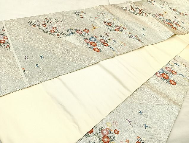 平和屋着物◎西陣 六通柄袋帯 唐織 小袖の調 銀糸 逸品 BAAK6144cm