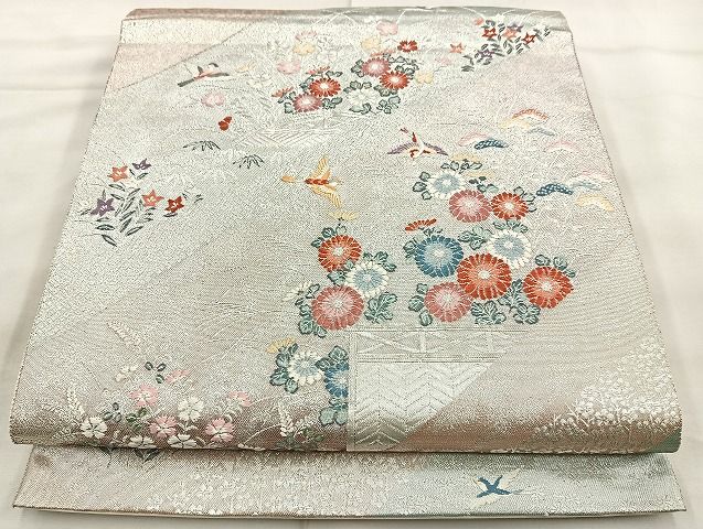 平和屋着物◎西陣 六通柄袋帯 唐織 小袖の調 銀糸 逸品 BAAK6144cm