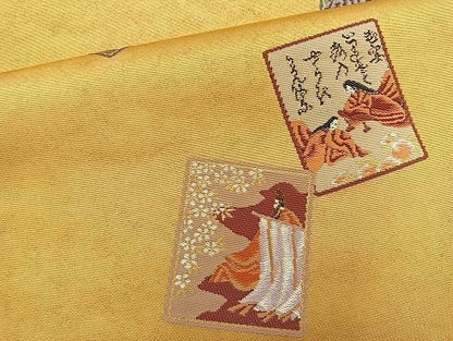 平和屋着物◎六通柄袋帯 古典金紗繍箔 引箔 逸品 BAAK6150cm