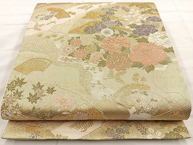平和屋着物◎六通柄袋帯 唐織 地紙花文 金糸 逸品 BAAK6156cm