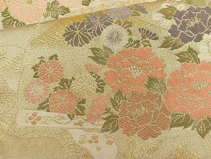 平和屋着物◎六通柄袋帯 唐織 地紙花文 金糸 逸品 BAAK6156cm