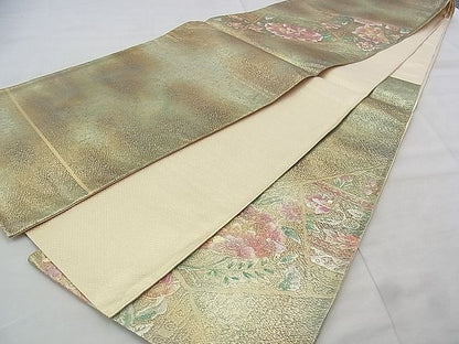平和屋着物◎佐賀錦 太鼓柄袋帯 手描き 切嵌花唐草文 金彩 逸品 BAAK0193if