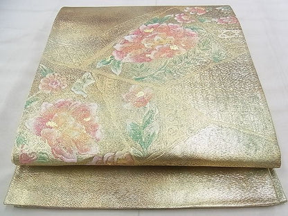 平和屋着物◎佐賀錦 太鼓柄袋帯 手描き 切嵌花唐草文 金彩 逸品 BAAK0193if