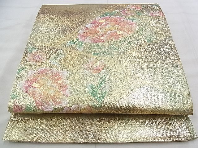 平和屋着物◎佐賀錦 太鼓柄袋帯 手描き 切嵌花唐草文 金彩 逸品 BAAK0193if