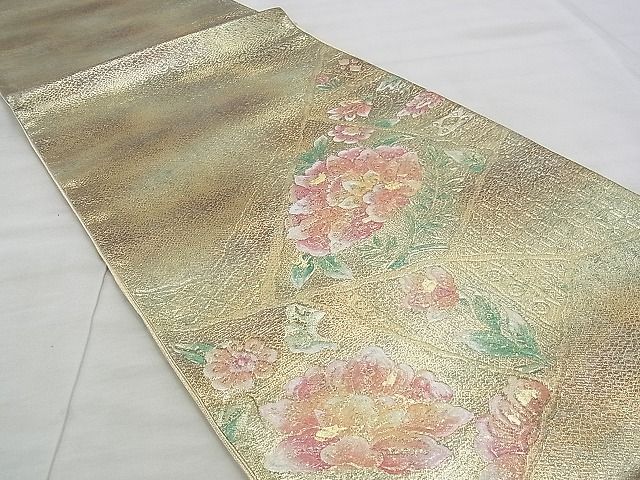 平和屋着物◎佐賀錦 太鼓柄袋帯 手描き 切嵌花唐草文 金彩 逸品 BAAK0193if
