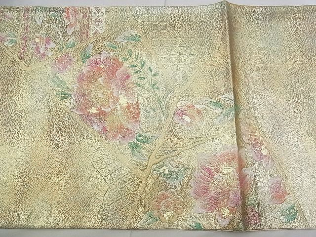 平和屋着物◎佐賀錦 太鼓柄袋帯 手描き 切嵌花唐草文 金彩 逸品 BAAK0193if