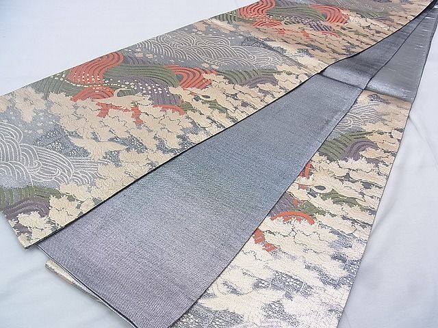 平和屋着物◎佐賀錦 六通柄袋帯 唐織 花松飛鶴文 金銀糸 逸品 BAAK0425if