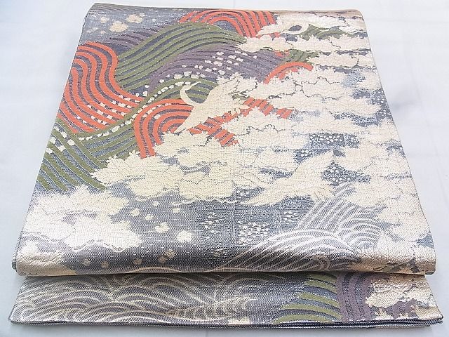 平和屋着物◎佐賀錦 六通柄袋帯 唐織 花松飛鶴文 金銀糸 逸品 BAAK0425if