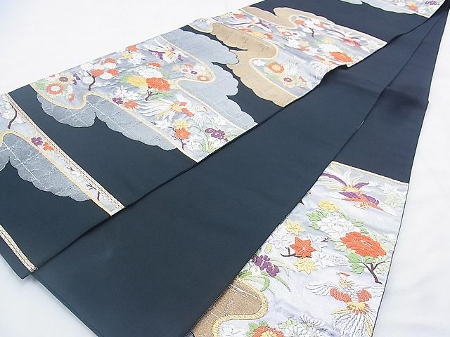 平和屋着物◎六通柄袋帯 唐織 鳳凰流水花文 黒地 金銀糸 逸品 BAAK0436if