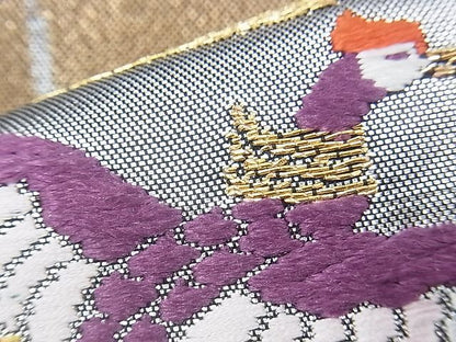 平和屋着物◎六通柄袋帯 唐織 鳳凰流水花文 黒地 金銀糸 逸品 BAAK0436if