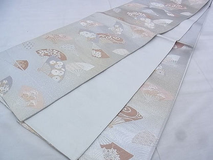 平和屋着物◎六通柄袋帯 唐織 花扇面散らし 金銀糸 逸品 BAAK0433if