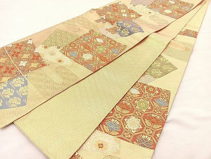 平和屋着物◎佐賀錦 六通柄袋帯 唐織 名物裂色紙散らし 金糸 逸品 BAAK0445if
