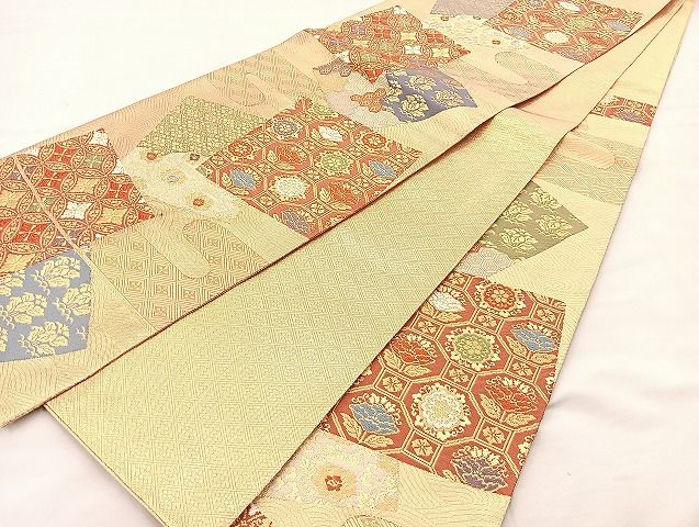 平和屋着物◎佐賀錦 六通柄袋帯 唐織 名物裂色紙散らし 金糸 逸品 BAAK0445if