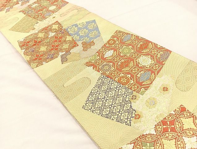 平和屋着物◎佐賀錦 六通柄袋帯 唐織 名物裂色紙散らし 金糸 逸品 BAAK0445if